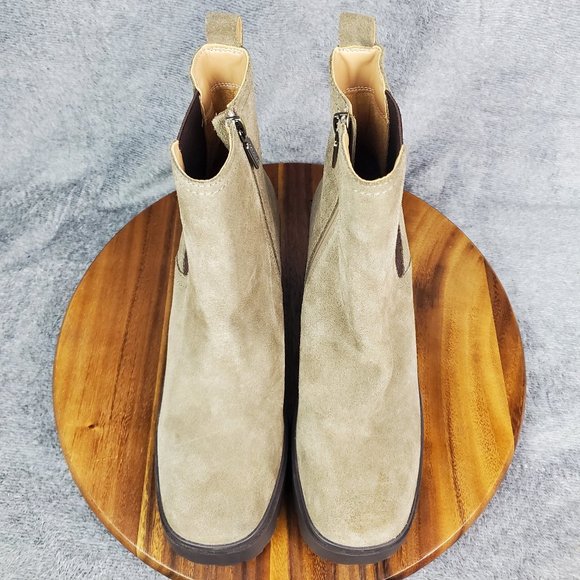 Blondo Boots Womens 11 M Beige Suede Leather Chelsea Side Zip Waterproof Booties - Picture 7 of 10